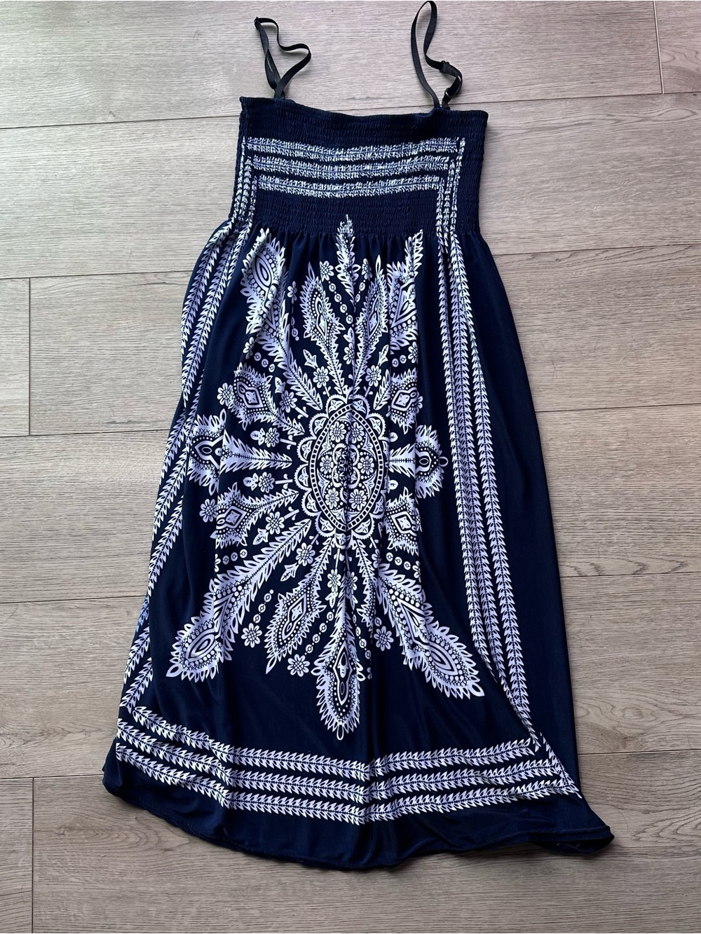 Navy Blue Boho Smocked Paisley‎ Sundress Size Small